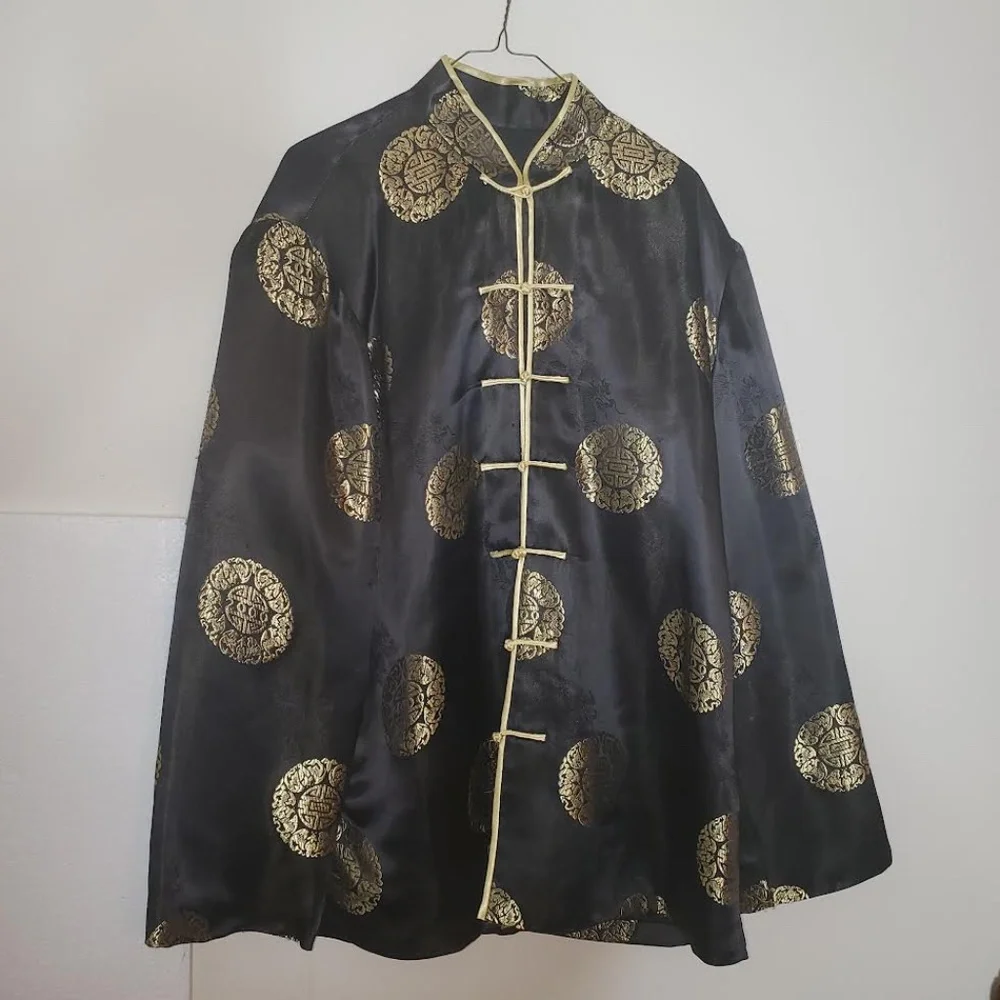 Mens Vintage Chinese Black/ Gold Tang Suit with Stand-up Collar (Jacket & Pants) - Picture 1 of 15